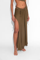 Front Draped Stretch Skirt in Khaki