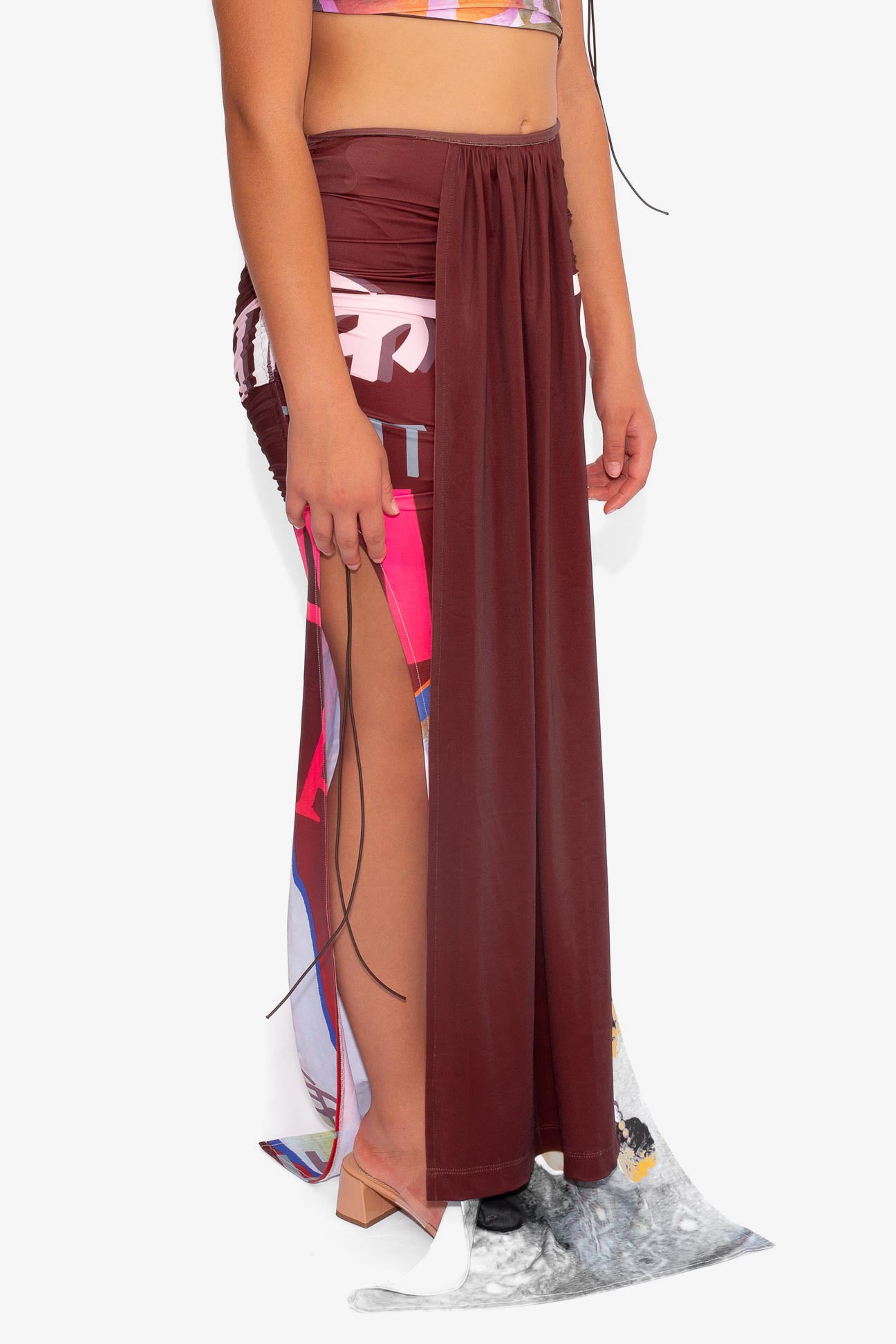 Front Draped Stretch Skirt in Bollywood Print