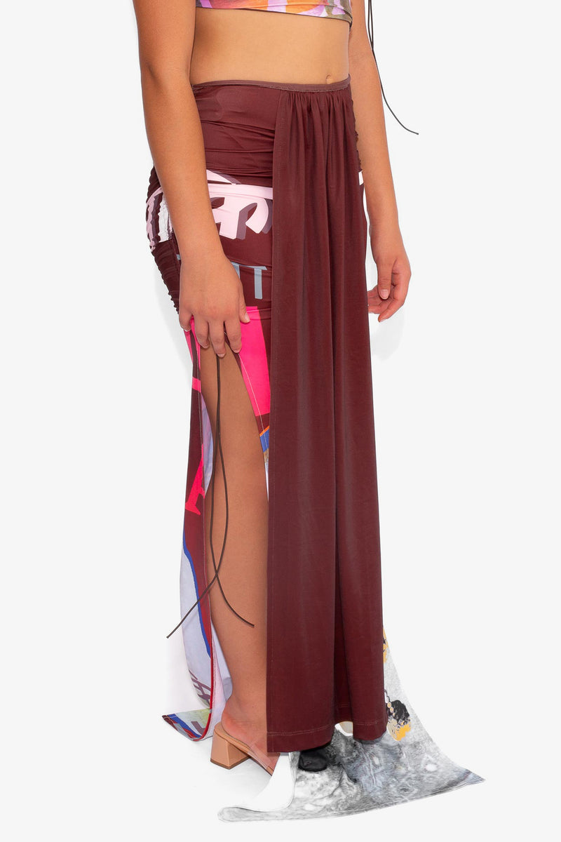 Front Draped Stretch Skirt in Bollywood Print