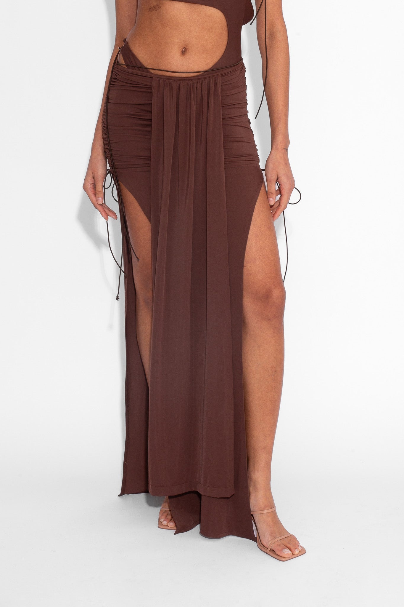 Front Draped Stretch Skirt in Cocoa