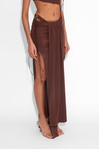 Front Draped Stretch Skirt in Cocoa