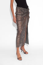 Crystal Embellished Fishnet Maxi Skirt in Black