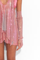 Crystal Embellished Fishnet Gloves in Pink