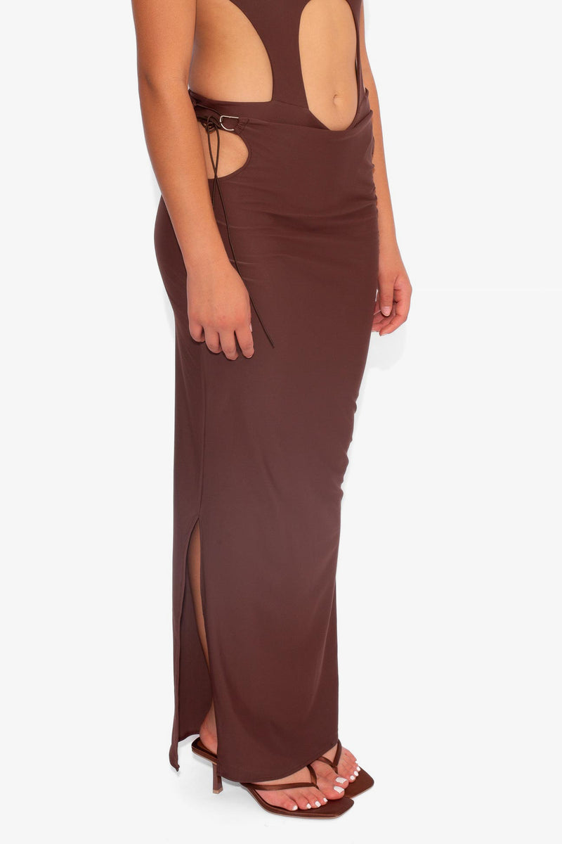Stretch Side Cut Out Skirt in Cocoa