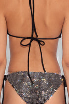 Crystal Embellished Fishnet Bikini Pant in Black
