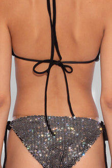 Crystal Embellished Fishnet Bikini Pant in Black