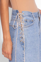 Vintage Denim Crystal Lace Up Shorts