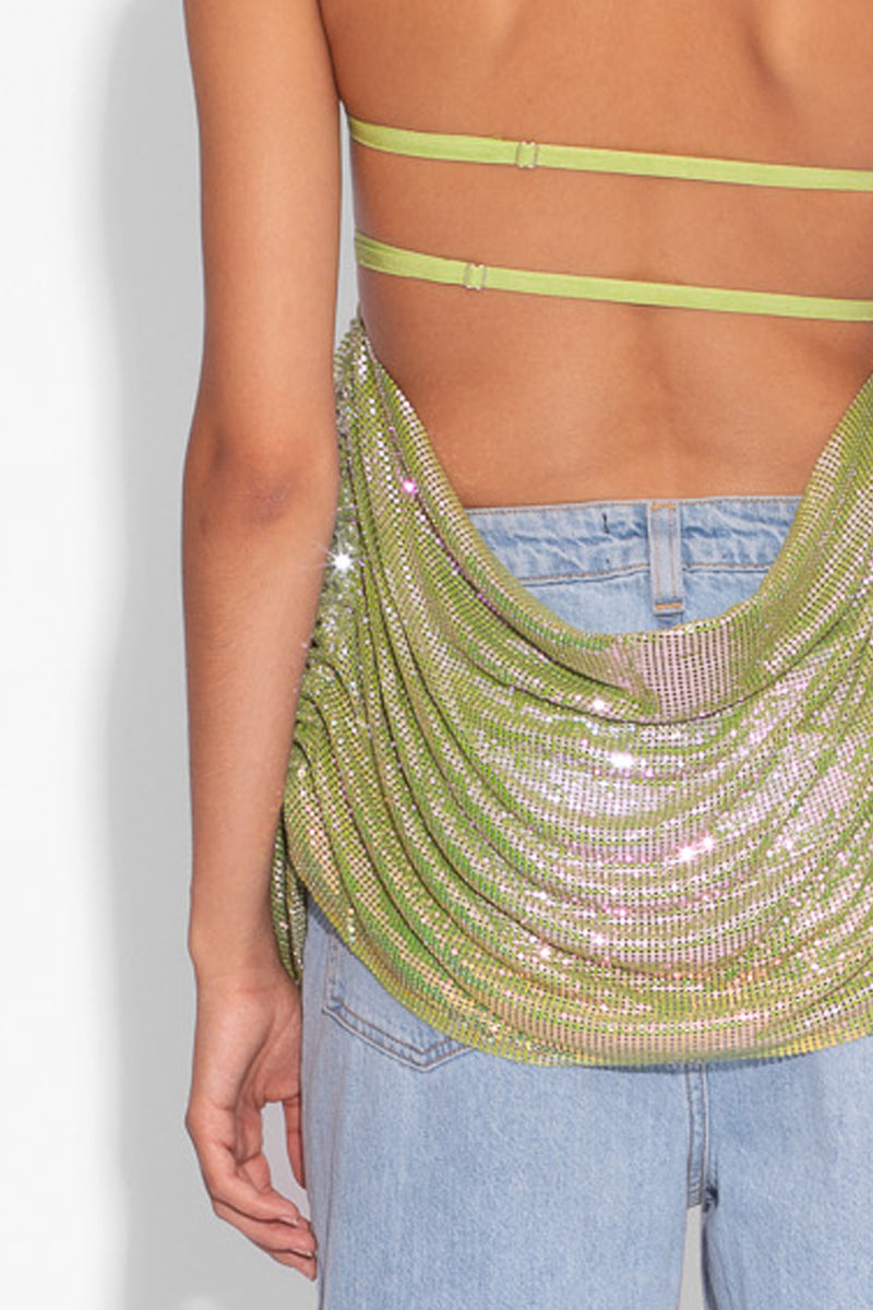 Y2K Chainmail Top in Green Iridescent