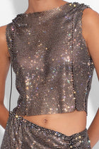 Crystal Embellished Fishnet Tank Top in Black