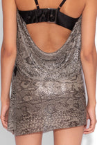 Buckle Chainmail Mini Skirt in Grey Snakeskin