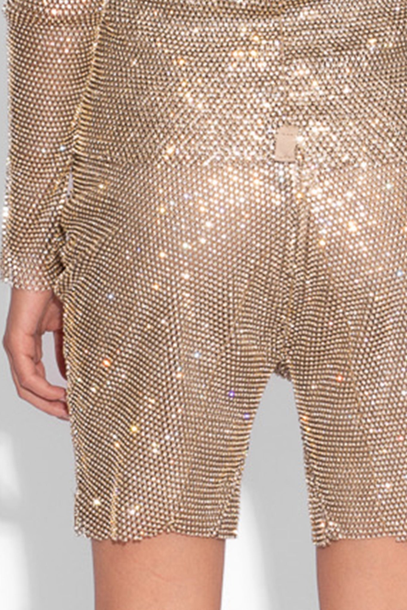 Crystal Embellished Fishnet Shorts in Gold