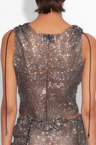 Crystal Embellished Fishnet Tank Top in Black