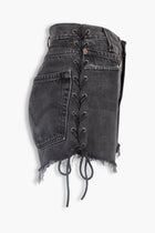 Denim Crystal Side Laced Up Shorts in Black