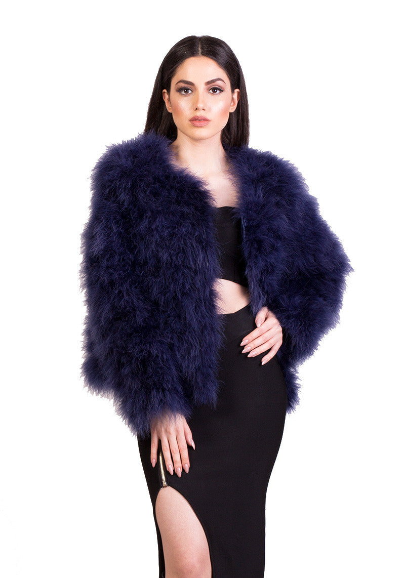 Navy Blue Marabou Jacket