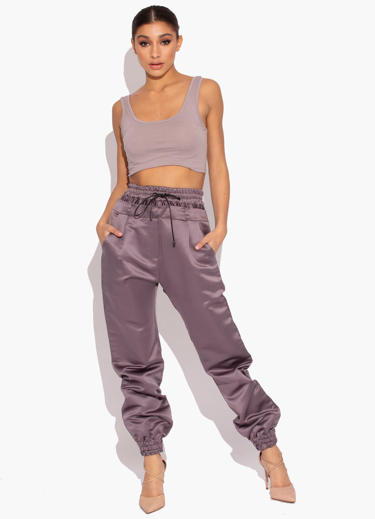 Double Waisted Satin Trousers in Grey
