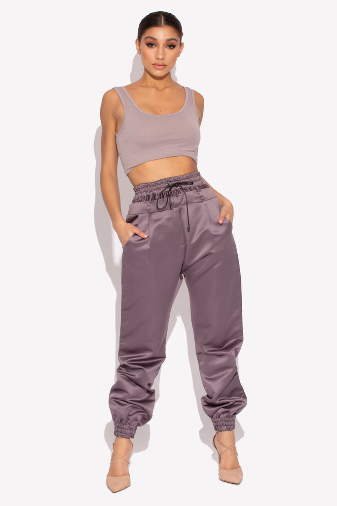 Grey Double Waisted Satin Trousers