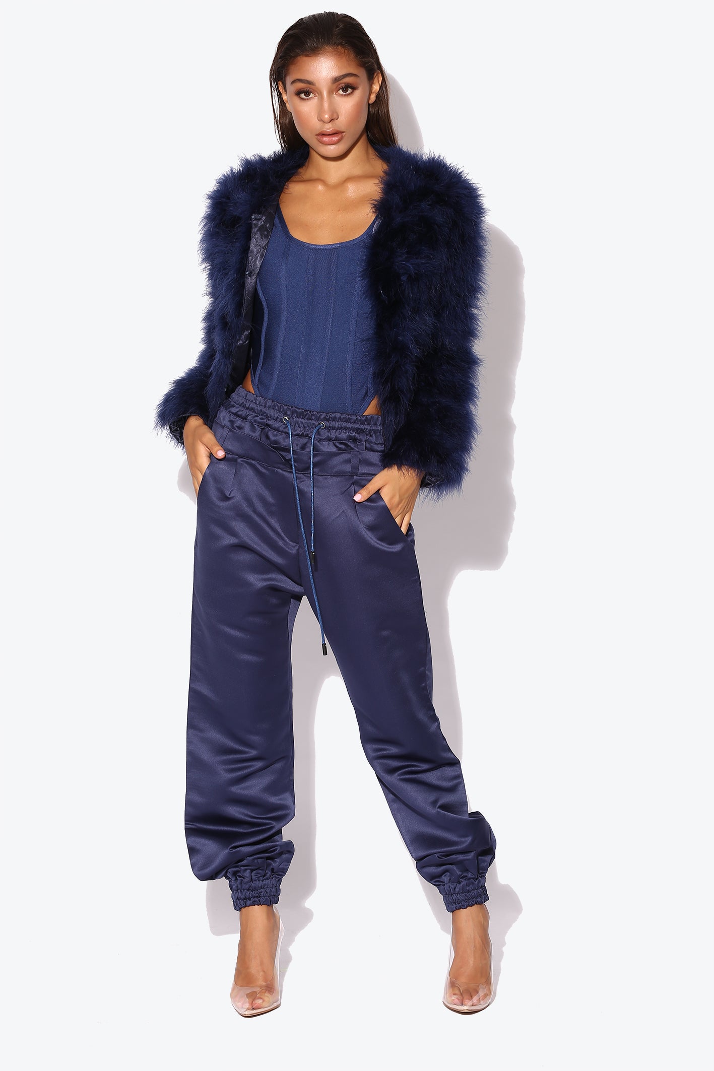 Navy Blue Marabou Jacket