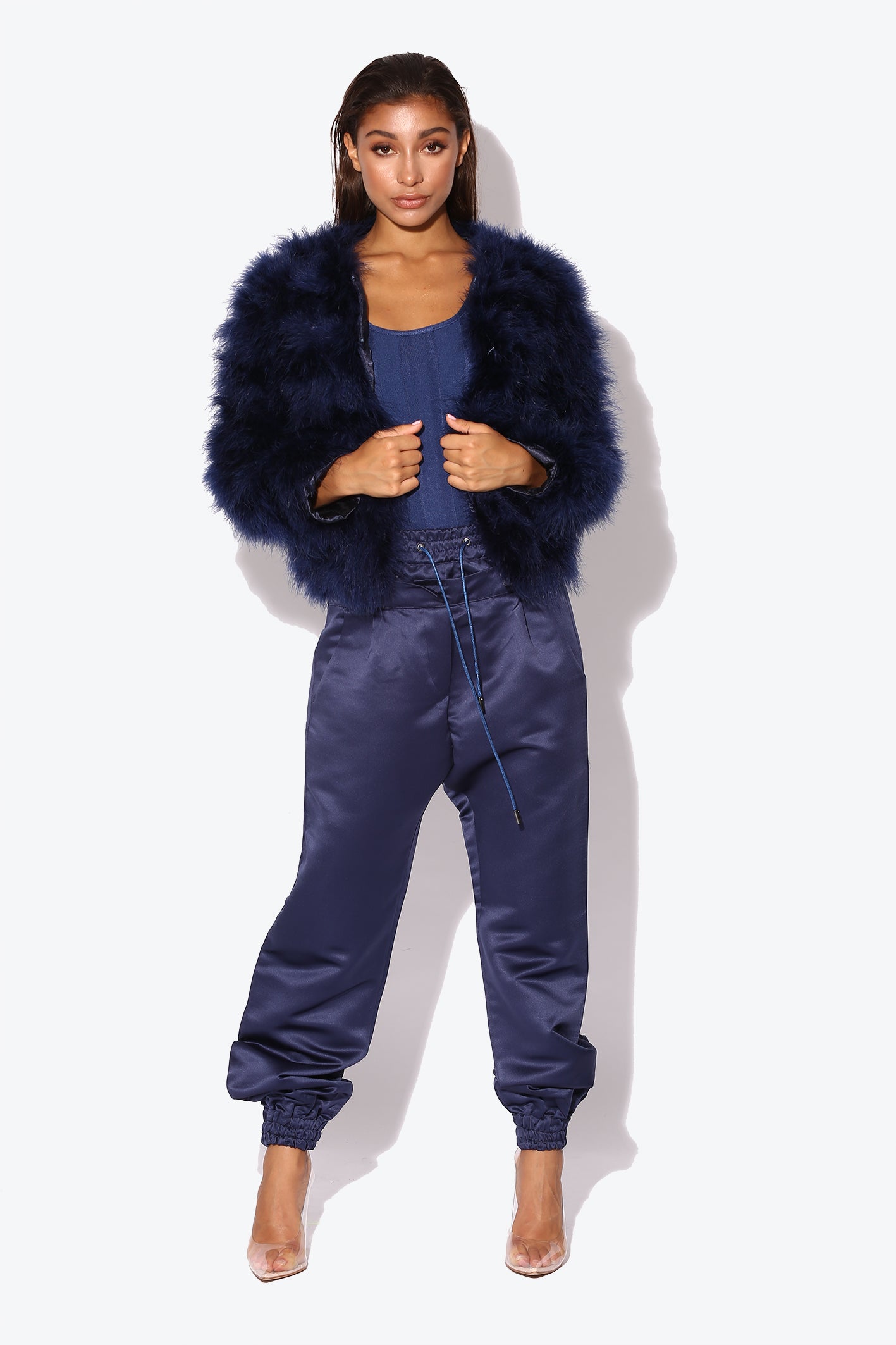 Navy Blue Marabou Jacket