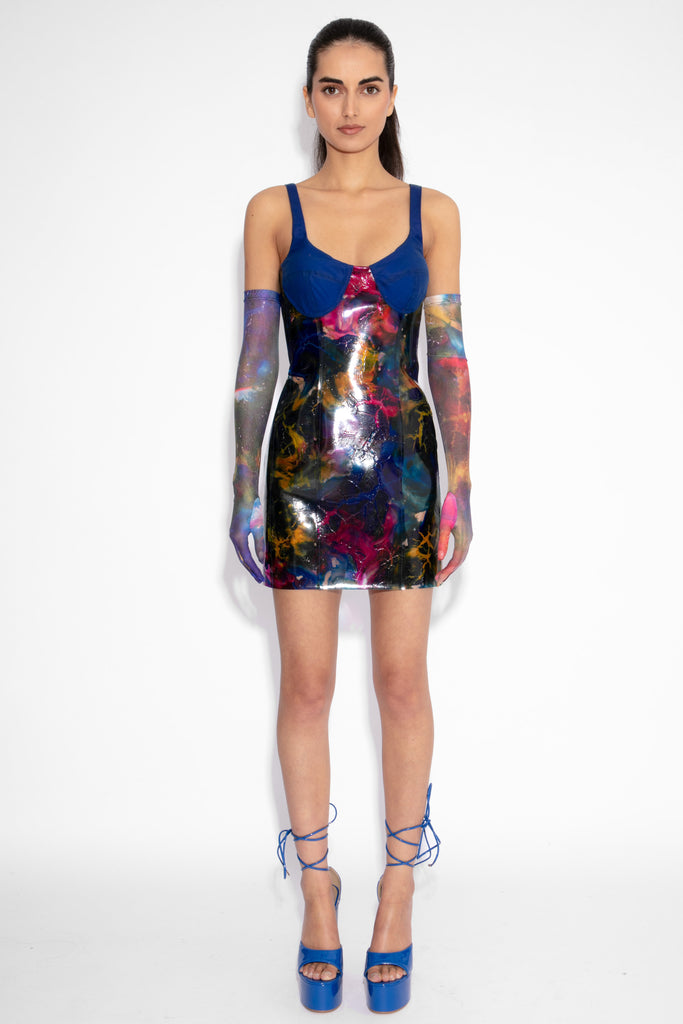 Magma Sculpted and Waxed Cotton Dress in Galaxy