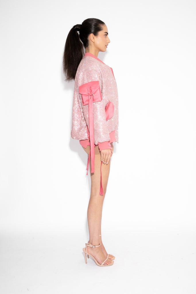Crystal Bomber Jacket in Pink