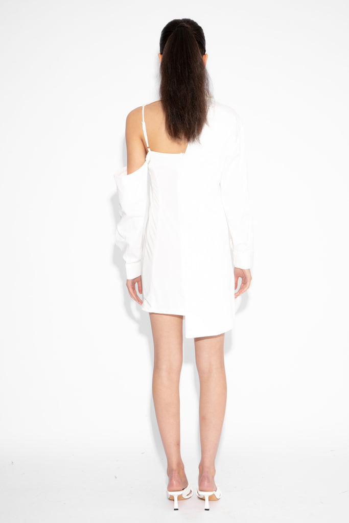 White Asymmetrical Shirt Dress