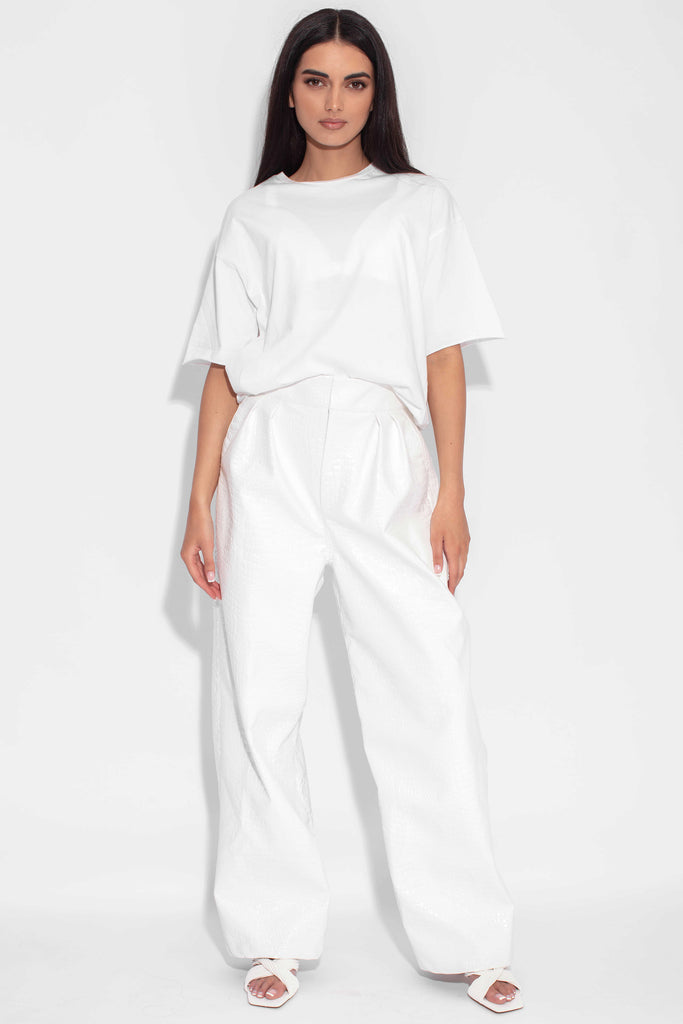 High Waisted Tailored Vegan Leather Pant in White