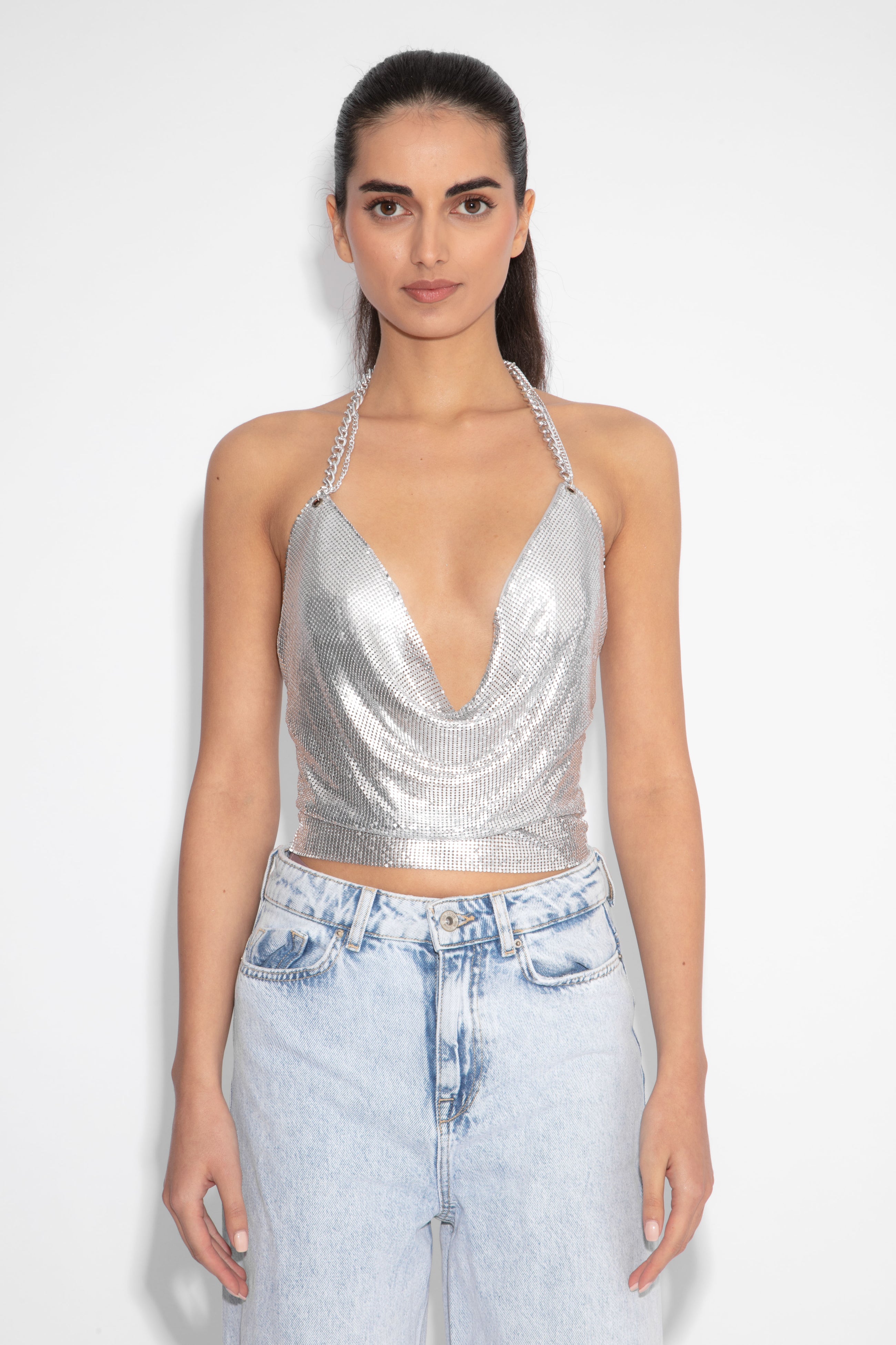 Double Chain Chainmail Top in Silver