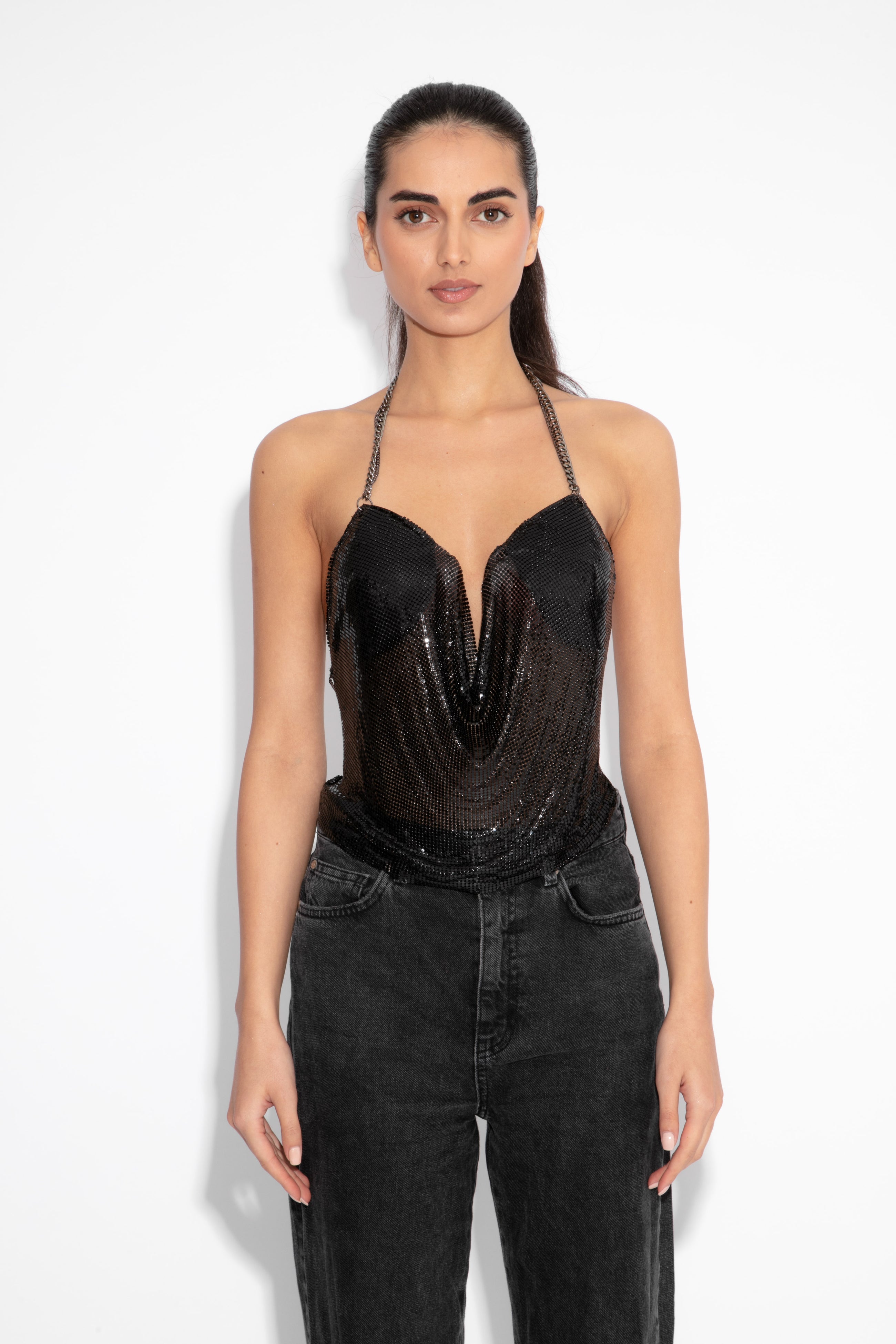 Double Chain Chainmail Top in Black