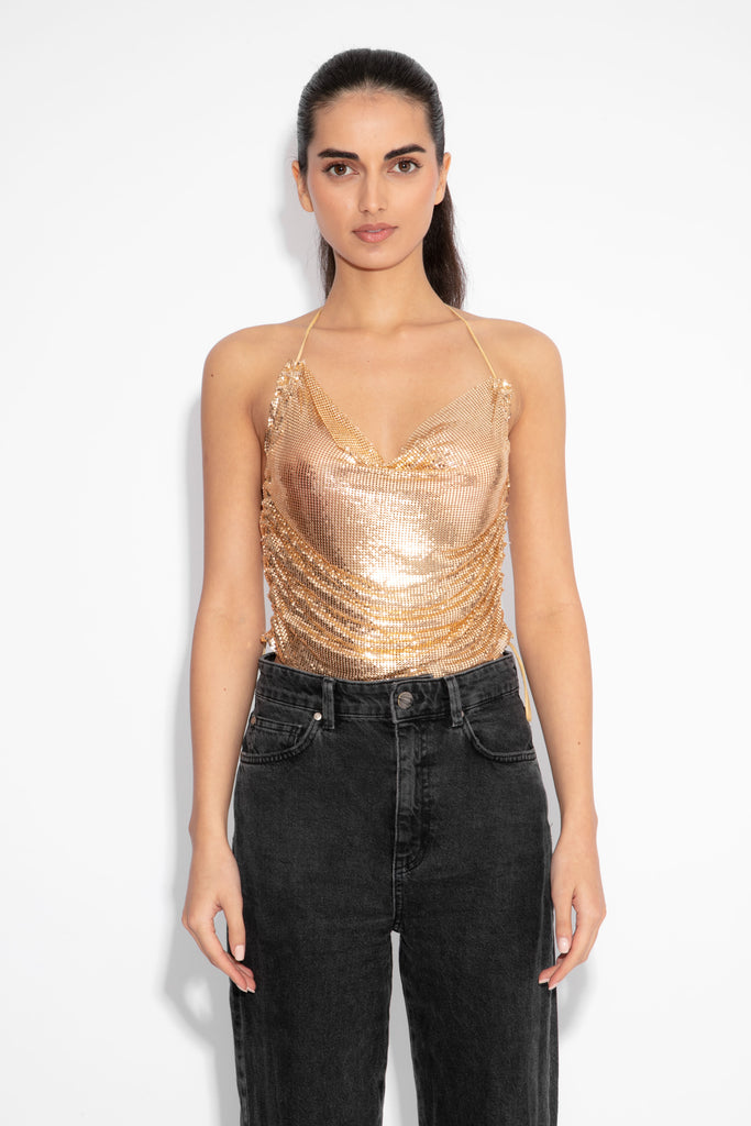 Ruched Chainmail Top in Gold