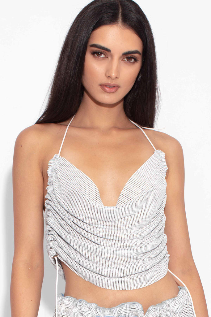 Ruched Chainmail Top in White