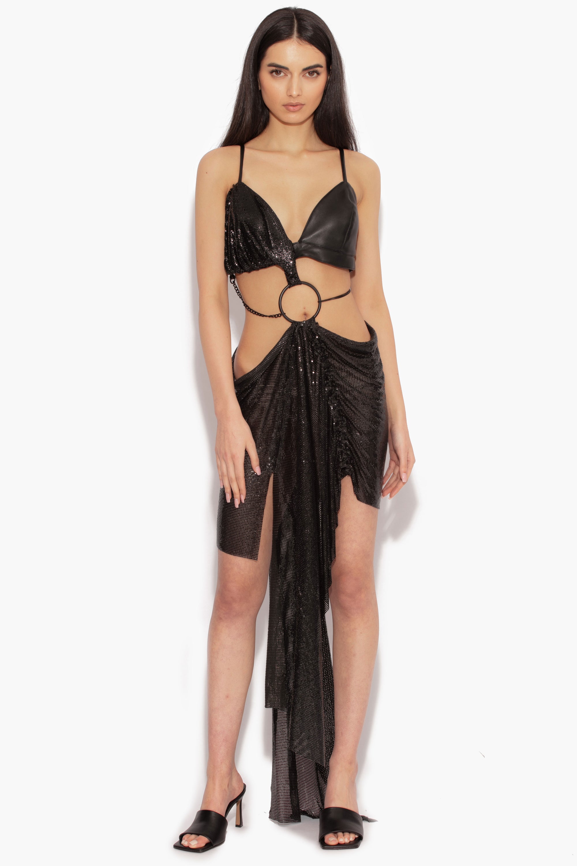 Chainmail Ring Detail Dress in Black