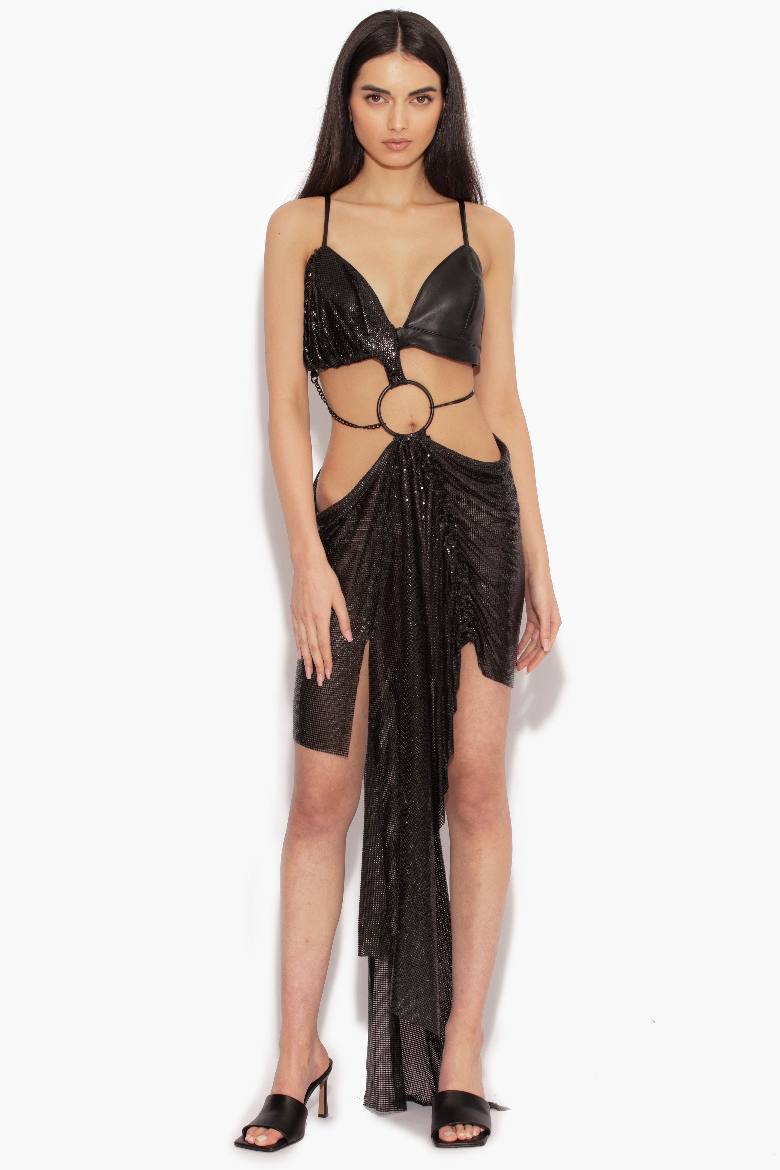 Chainmail Ring Detail Dress in Black