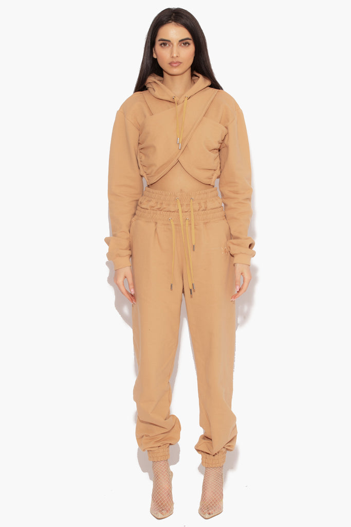 Double Waisted Sweat Joggers in Salted Caramel