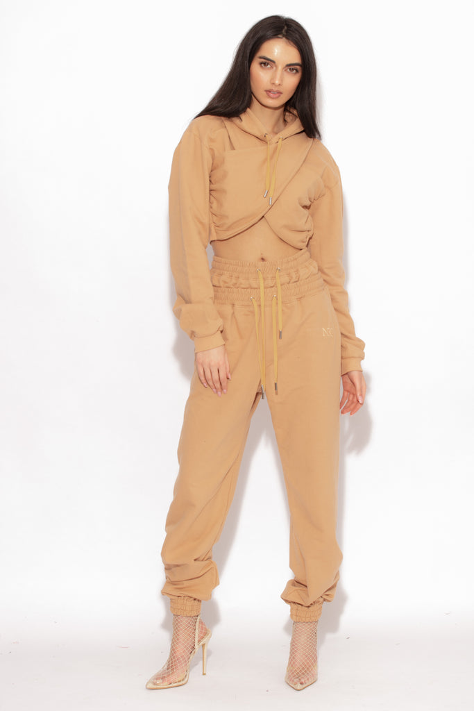 Double Waisted Sweat Joggers in Salted Caramel