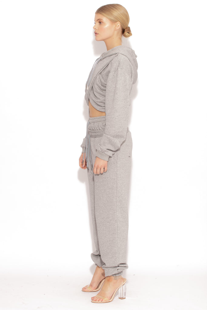 Double Waisted Sweat Joggers in Grey Marl