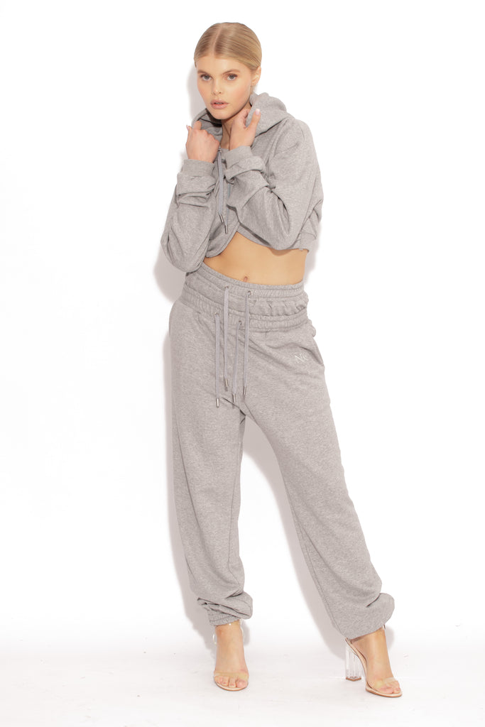 Double Waisted Sweat Joggers in Grey Marl